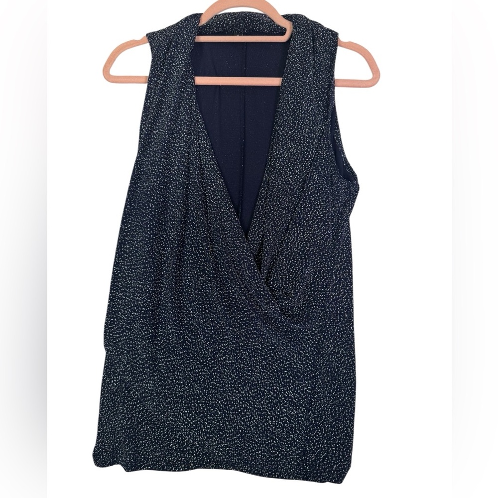 MSK Navy‎ Blue Sleeveless Crossover Blouse Size Medium